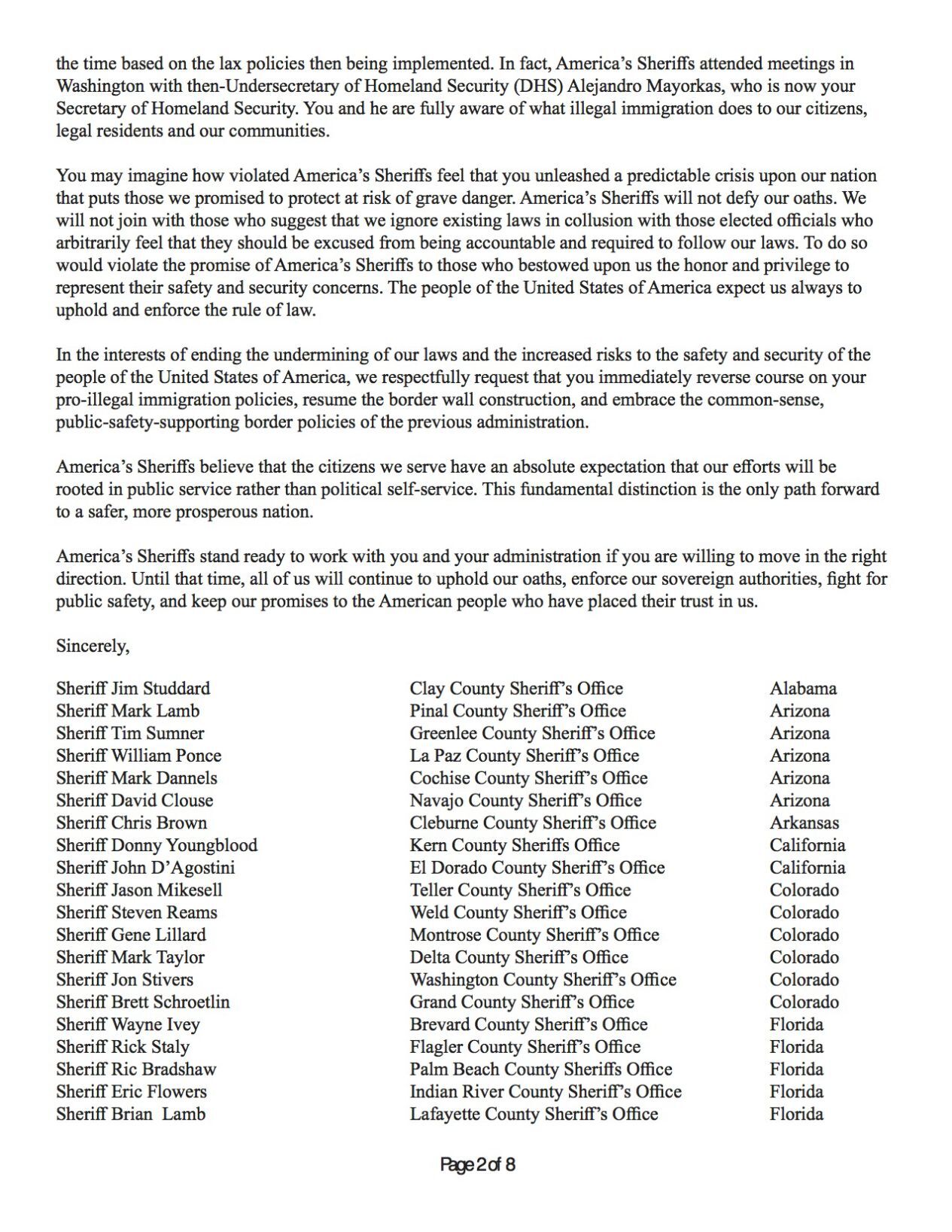 Sheriff's letter to Biden page 2